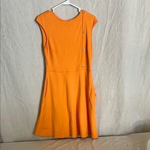 New York & Company Vibrant Orange Midi Dress Medium